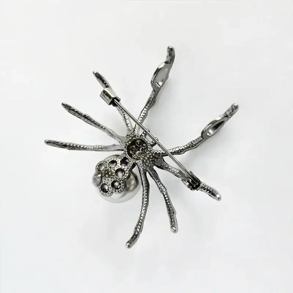 PEARL DIAMOND GOLD SPIDER BROOCH PIN
